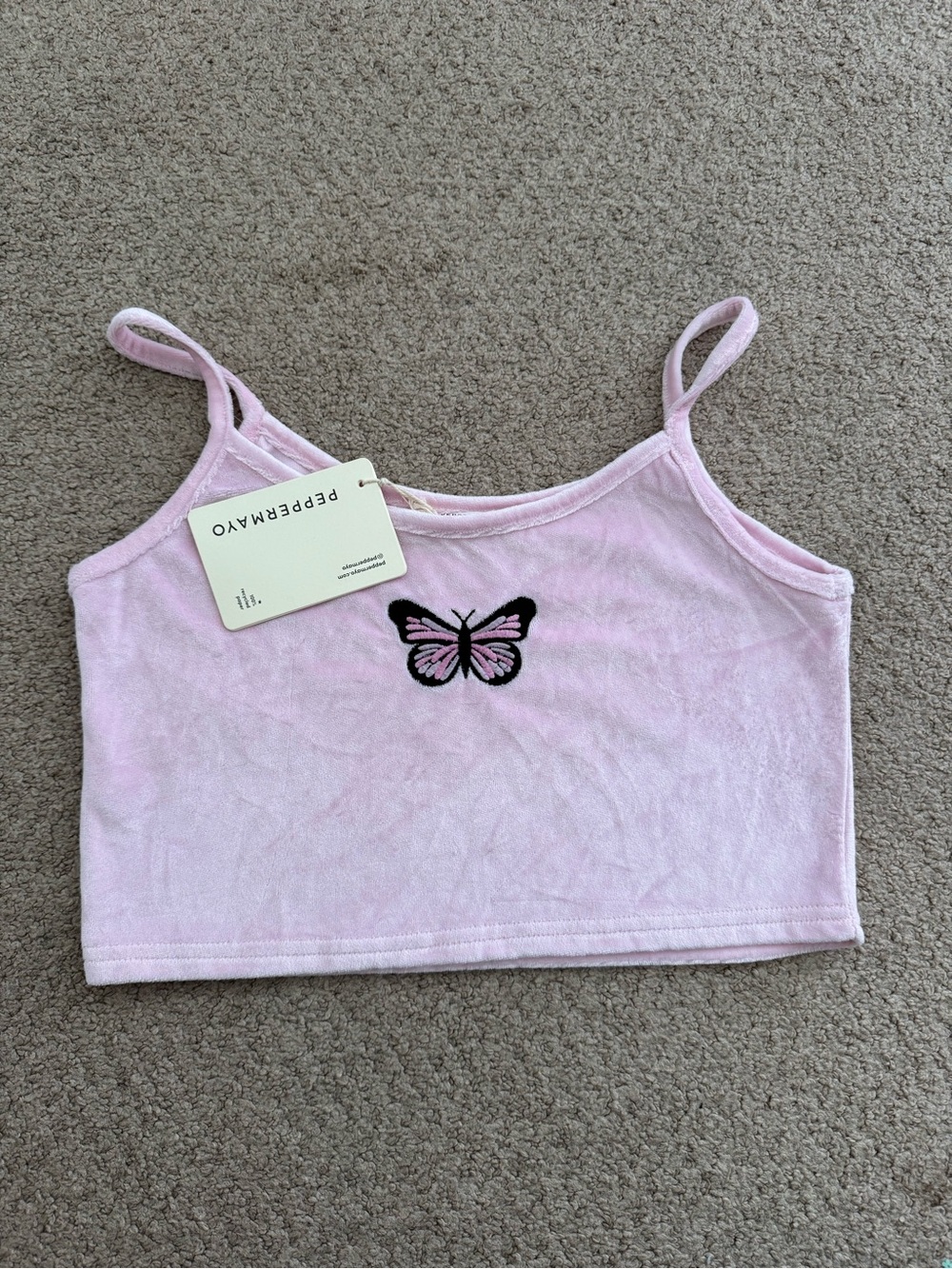 Y2K Peepermayo Pink Butterfly Cropped Tank Top